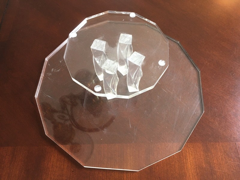 Vintage MCM Rare Clear Lucite Cake Stand, 12” diameter x 4.25” high gallery