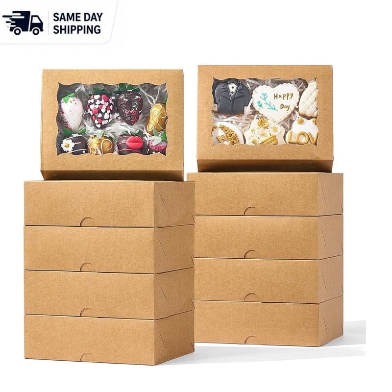 Stylish 50PCS Brown Bakery Boxes – Quick Assembly 8x6x2.5 Inch for All Occasions