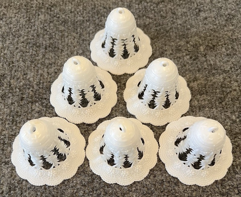 Vintage Wilton Filigree Wedding Cake White Bell Topper Decorations 6 pcs gallery