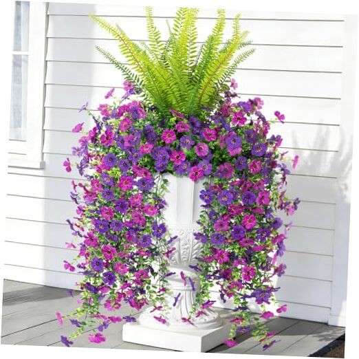 Artificial Fake Hanging Flowers Plants for Outdoor Dark Purple Light Purple