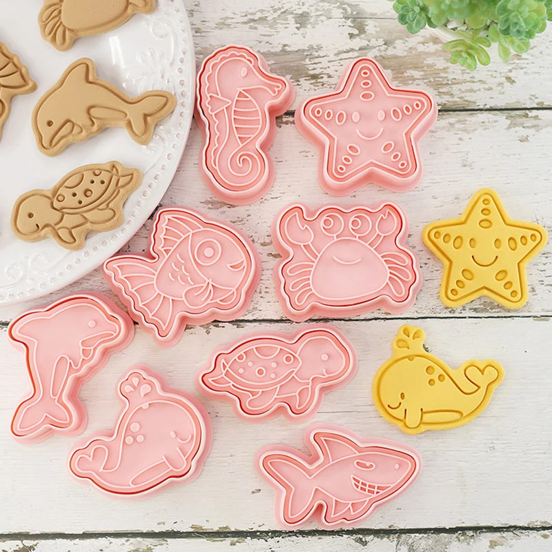 8Pcs Sea Animals Cookie Cutters Mermaid Party Baking Cookie Stamp Fish Whale Tur gallery