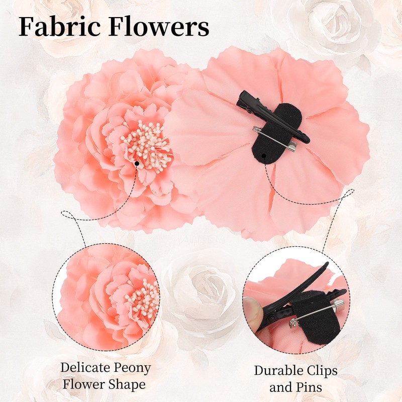 3 Pcs Peony Flowers Hair Clip, 4.7" Artificial Flower, Pink/Light Blue/Yellow gallery