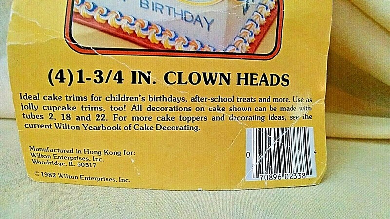 WILTON CLOWN HEADS SET 4 NEW NOS 1982 1 3/4" 2113-2333 CAKE TOPS CUPCAKES DECO* gallery