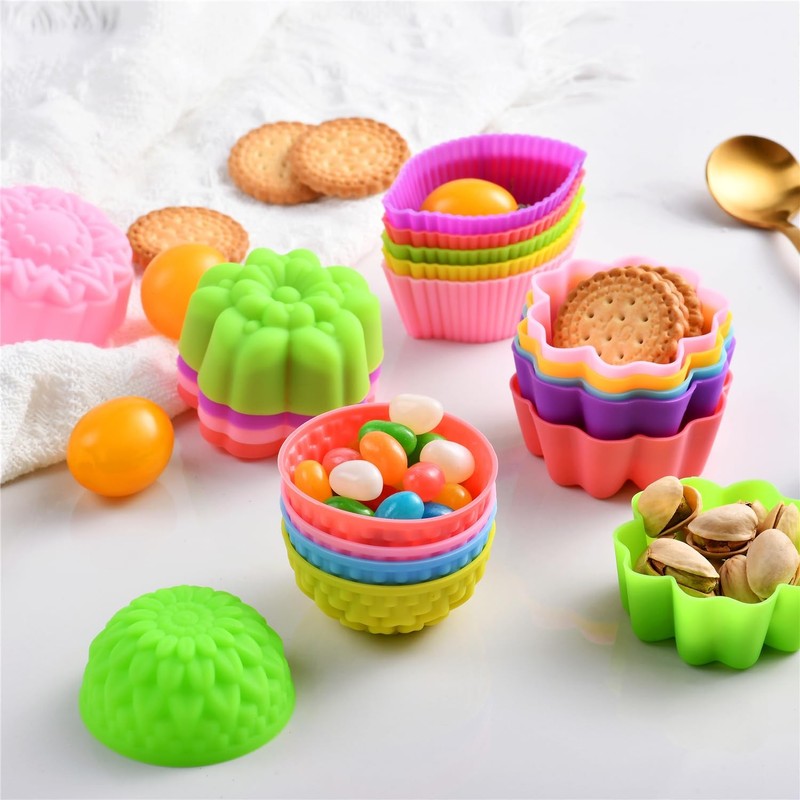 36Pcs Silicone Cupcake Liners, Multi Flower Shapes Baking Cups, 2 Inch Mini S... gallery