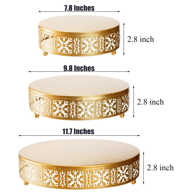 3 Pieces Golden Cake Stand Set, 8/10/12 Inch Round Metal Dessert Display Stan... gallery