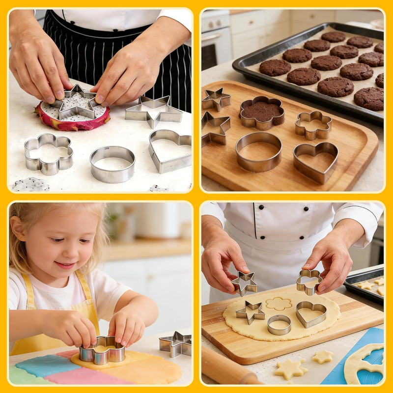 12 Pcs Professional Stainless Steel Cookie Cutters Set - Heart, Flower, Round, S gallery
