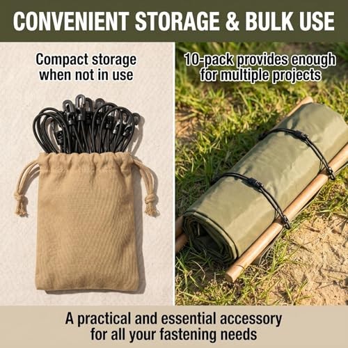 10Pcs Black 26cm/10.2inch Length Mini Bungee Cords with Hook Outdoor Short gallery