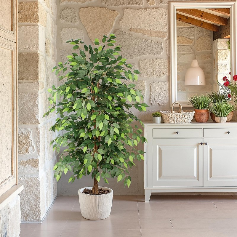 Aqugq Ficus Tree Artificial 6Ft Tall Fake Tree Realistic Leaves Trunk gallery