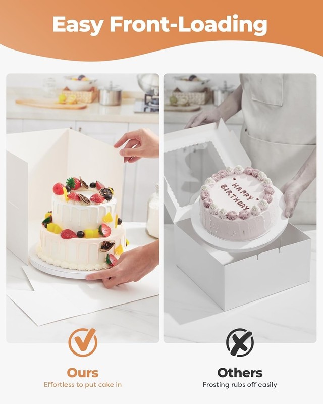Cake Box with Board Drum, 10x10x10 Inches Tall Bakery Box with Window, Dispos... gallery