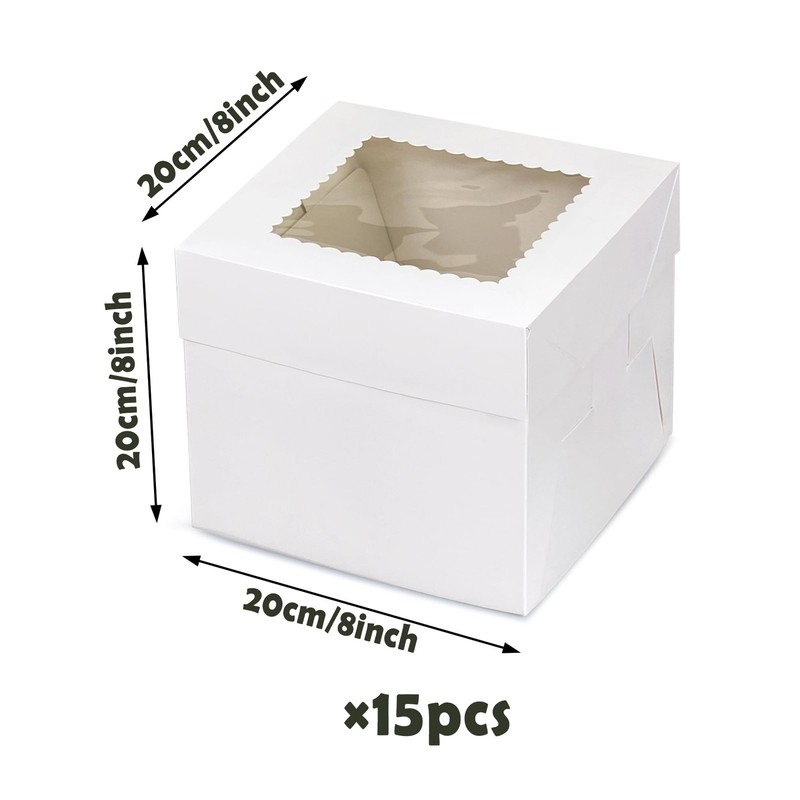 15 PCS 8x8x8 Inch White Bakery Cake Box With Window For Cupcake Pastry gallery
