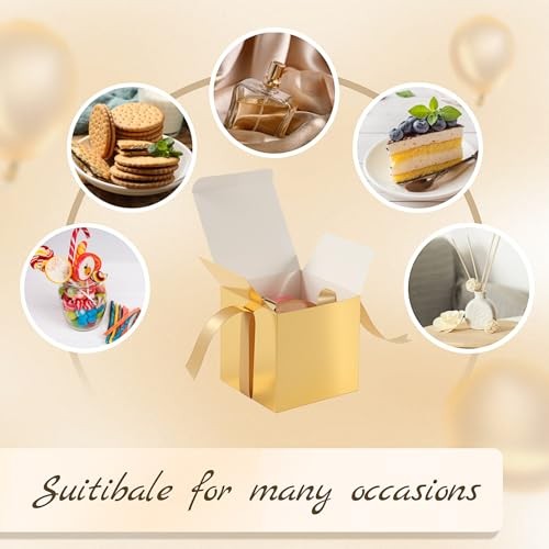 48 Pcs Christmas Gift Boxes with Ribbon Small Party Favor Boxes 4 Inch Gold gallery