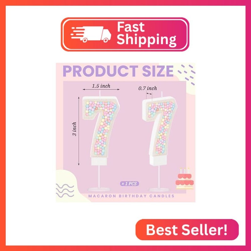 MTLEE Number 7 Candle Pastel Macaron Glitter 3D Rainbow Birthday Number Candle C gallery