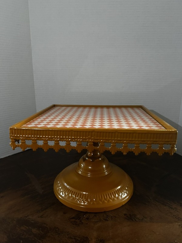 12” Square With Glass Top, Metal Cake Stand