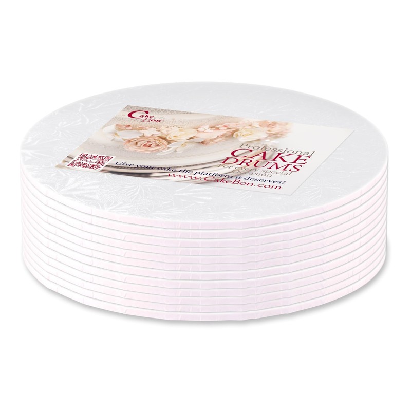 Cake Boards – Sturdy 1/8 Thick Drums – 10 Inch Professional Fully Wrapped Edg…