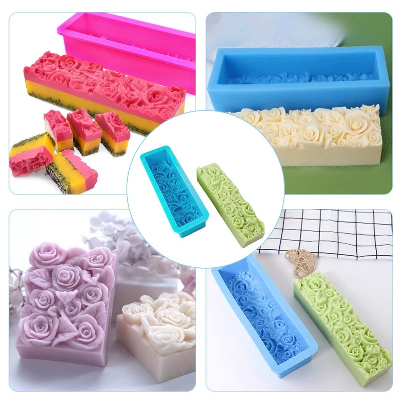 PH PandaHall Rose Loaf Mold, 22oz Flower Silicone Soap Molds 3D Embossed Blue gallery
