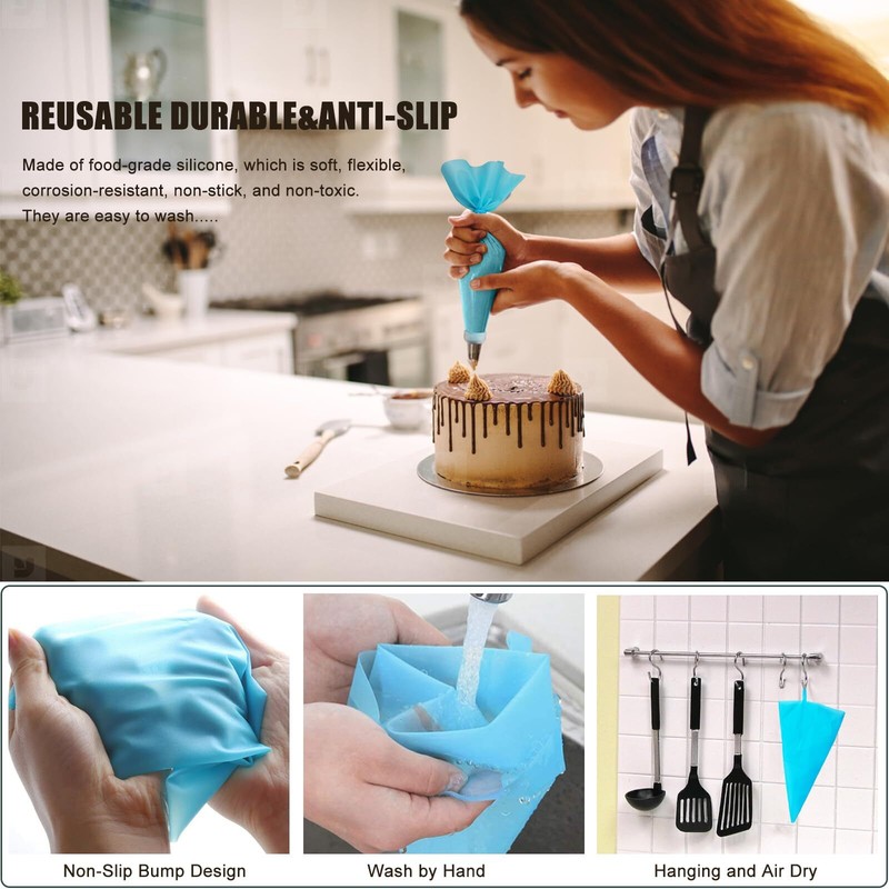 Piping Bags and Tips Set Reusable Cake Decorating Supplies with 2 Reusable Bags gallery