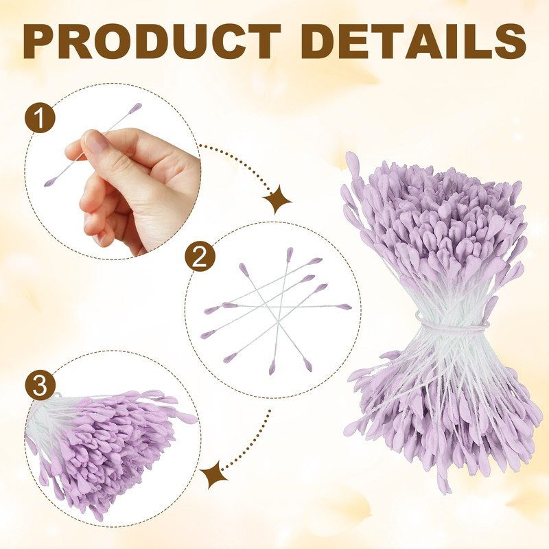2.5mm Double Heads Flower Stamen, 340 Pcs Artificial Flower Pistil, Light Purple gallery