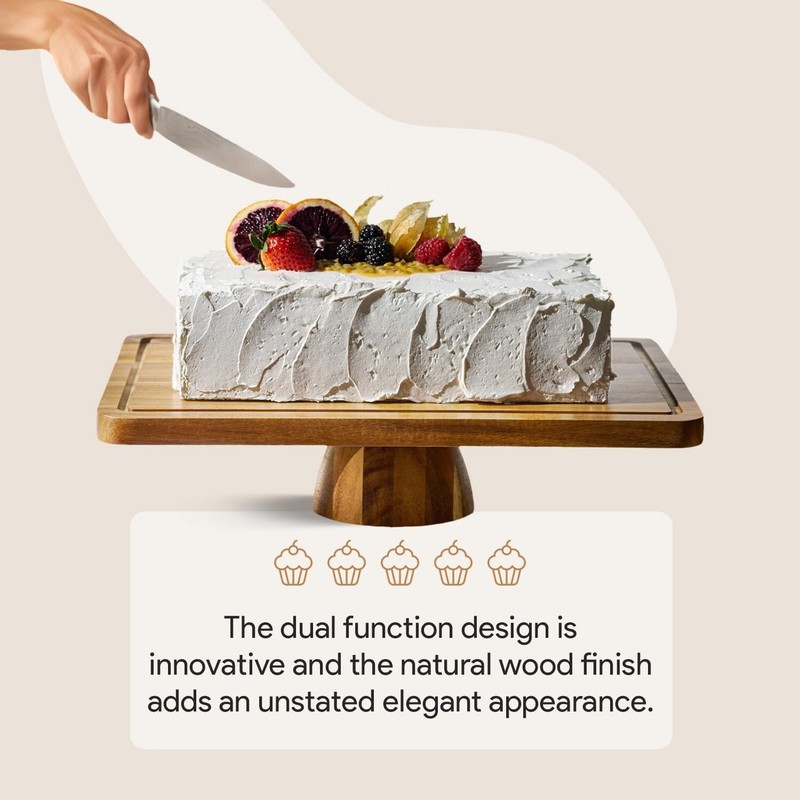 Acacia Wood Cake Stand w/Lid Rectangular Cake Holder, 2in1 Dessert Table Display gallery