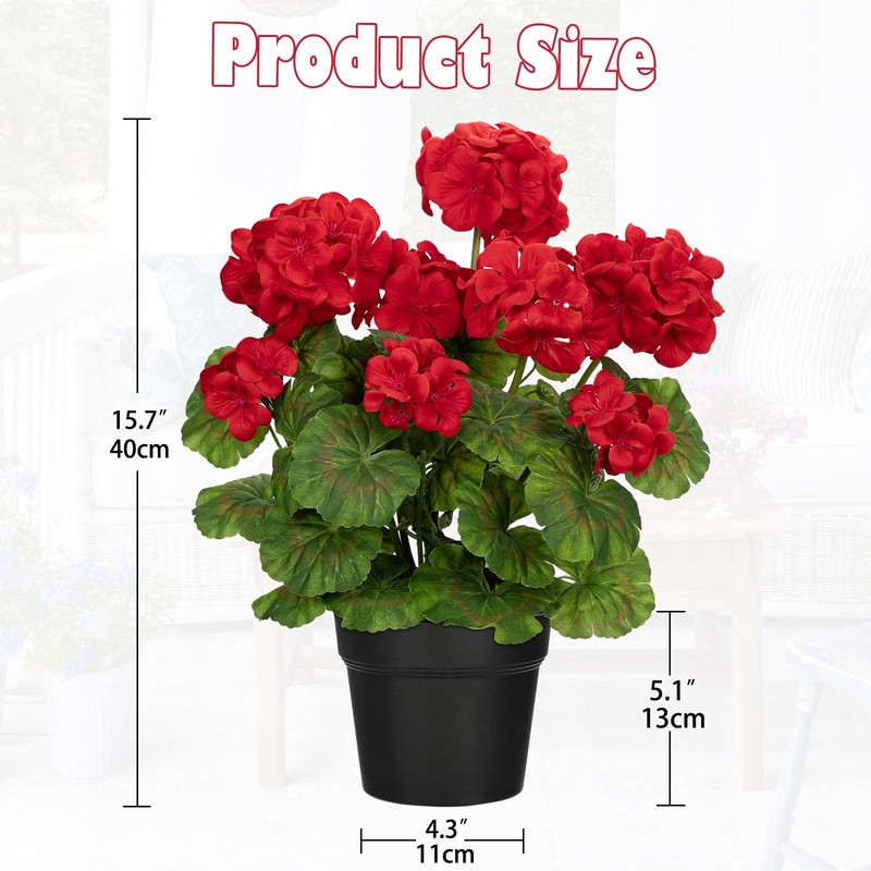 Briful Artificial Geranium Potted Plant 16 Tall Realistic Silk Flowers Vibrant gallery