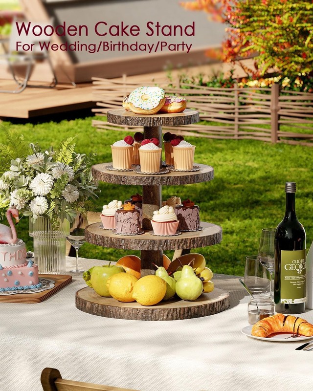 4 Tier Wooden Cupcake Stand - Rustic Cake Display Holder for Weddings, Birthdays gallery