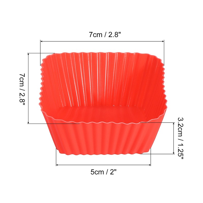 36Pcs Silicone Cupcake Baking Cups, 2.8" Square Muffins Liners Red gallery