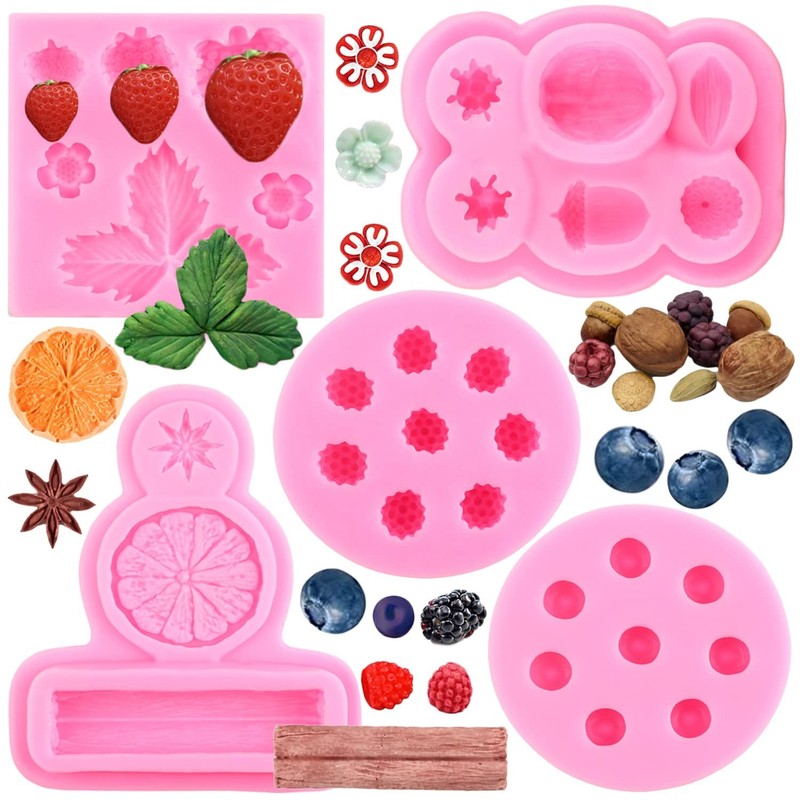 Silicone Fondant Molds Set of 5 - Blueberry, Raspberry, Strawberry & Spice Shape gallery
