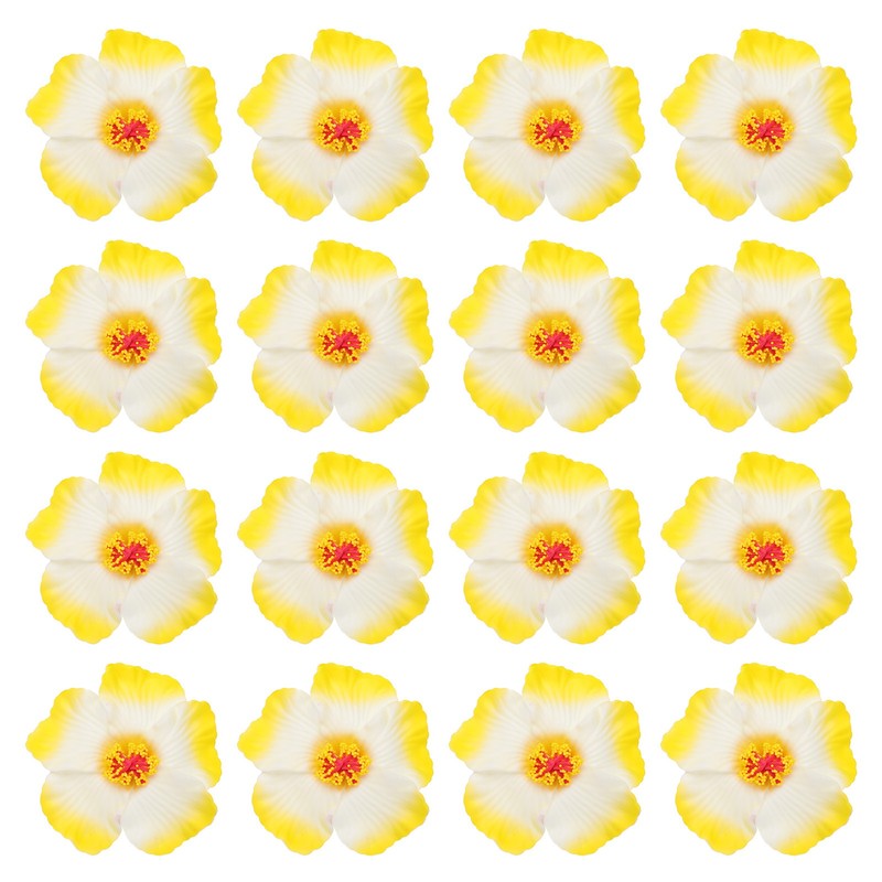 16 Pcs Hawaiian Hibiscus Flowers Artificial Flowers Hair Clip DIY White/Yellow