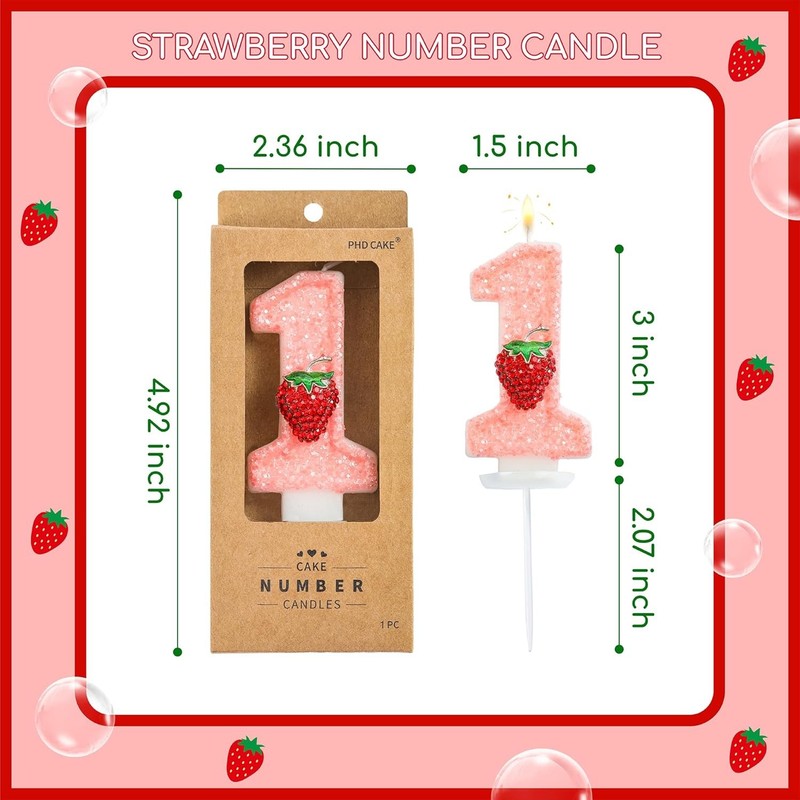 Number 1 Strawberry Birthday Candles, Strawberry Themed Number Candles, Cake gallery