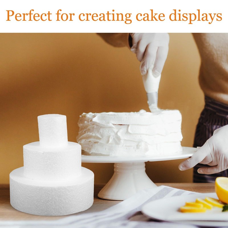 Round Foam Cake Set 3pcs Fake Cake Model White Round Cake Foam 3 Tiers for Di... gallery