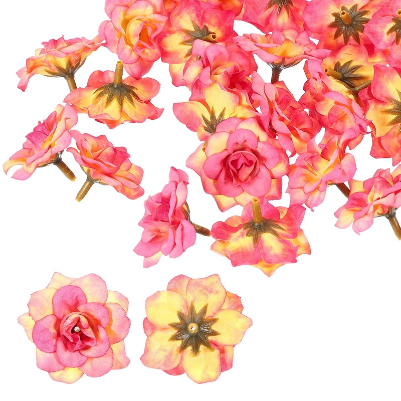50 Pcs 1.77 Inch Artificial Roses Head Faux Flowers Wedding DIY Light Red