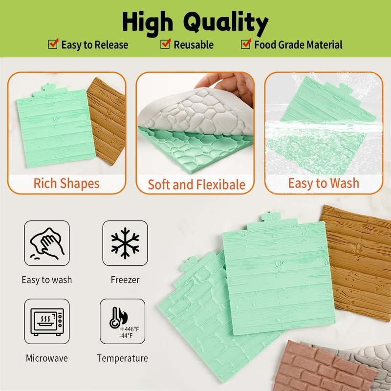 Wood Fondant Mold,Cobblestone Silicone Texture Mat for Clay,Fondant Impressio... gallery