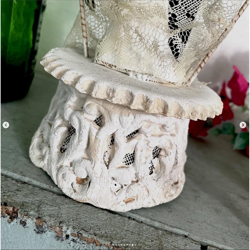 Vintage Wedding Cake Topper Chalk Composition Bride Groom Wired Millinery Arch gallery