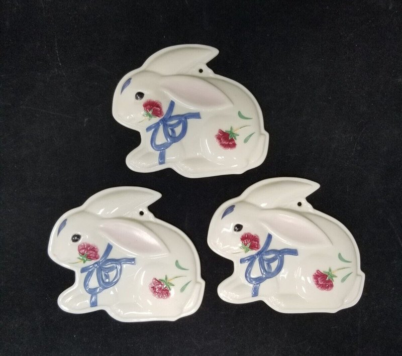 Lot of 3 Lenox Poppies on Blue Barnyard Bunny Cookie Press Easter Decor