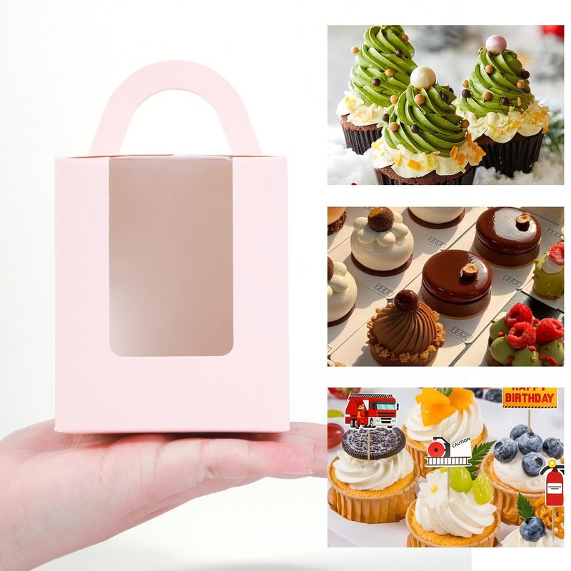Pink 70packs Cupcakes Containers with Insert Window and Handle ，single Cupcak... gallery