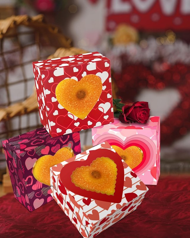 60 PCS Valentines Cookie Macaroon Bakery Pastry Boxes Window 4x4x2.5 Inch gallery