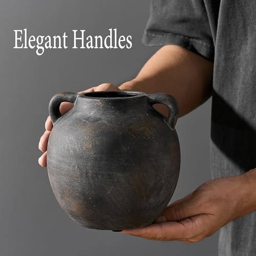 Ceramic Rustic Vase for Home Decor, 5.8 Inch Terracotta with Handles, Vintage gallery