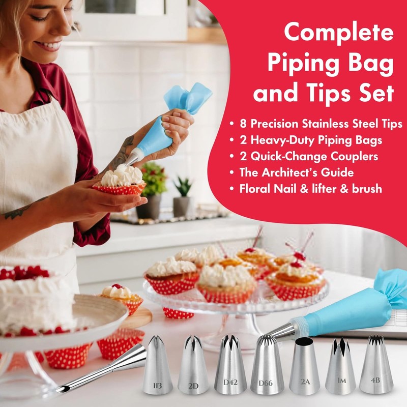 15PCS Reusable Piping Bags and Tips Set - Cake Decorating Kit with 8 Stainles... gallery