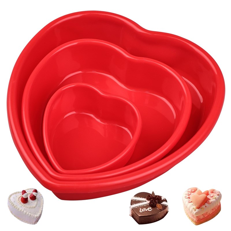 3 PCS 4/7/9 Inch Heart Cake Pan Set Nonstick Silicone Baking Mold Desserts