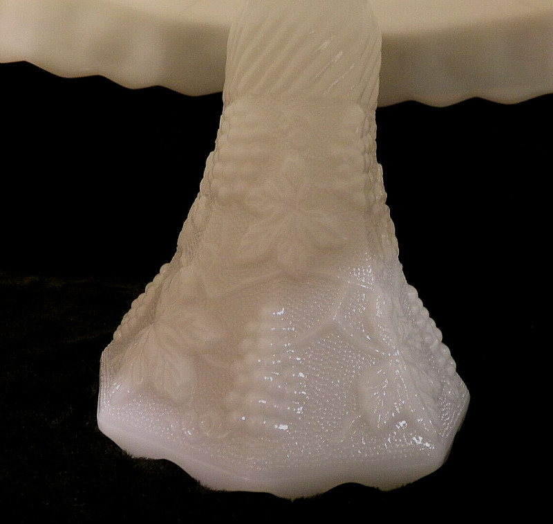 VINTAGE WESTMORELAND MILK GLASS PEDESTAL CAKE STAND - HARVEST GRAPES gallery