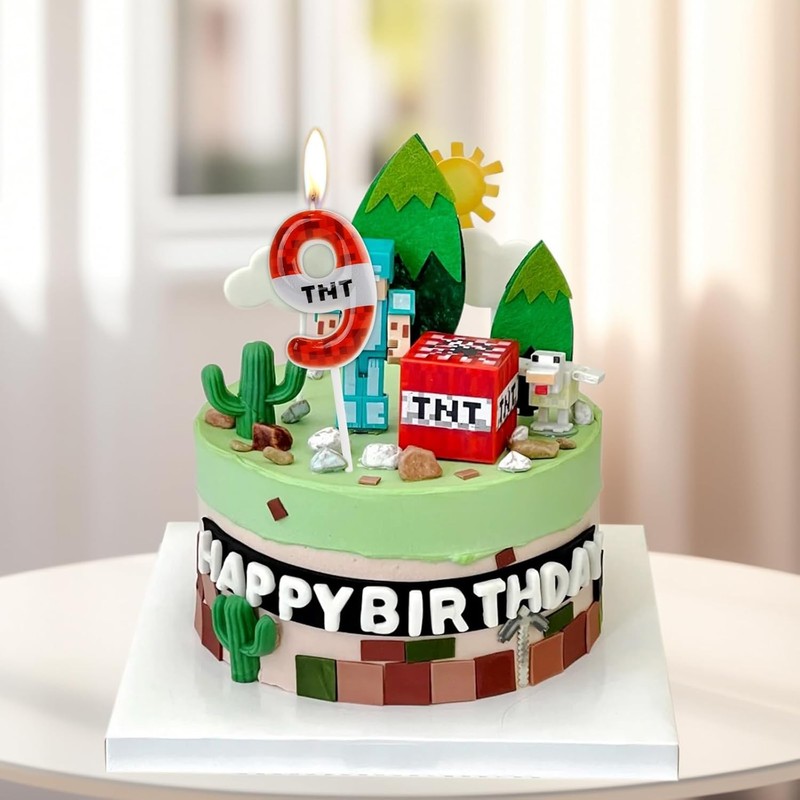 TNT Themed Birthday Candles for Boys Girls, Craft Pixels Cake Topper,Number 8 gallery