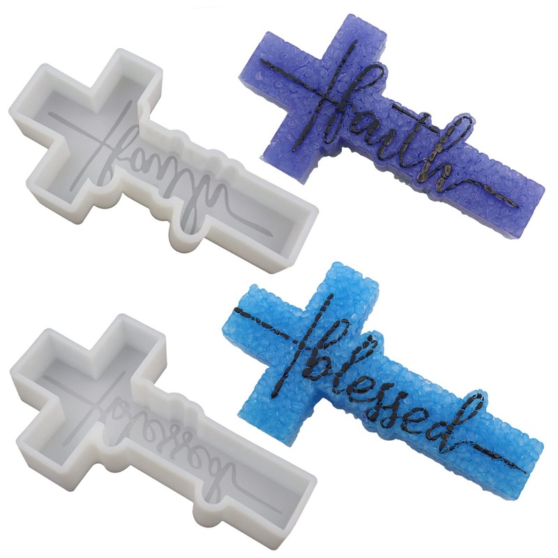 2Pcs Cross Freshie Molds, Blessed and Faith Cross, clear
