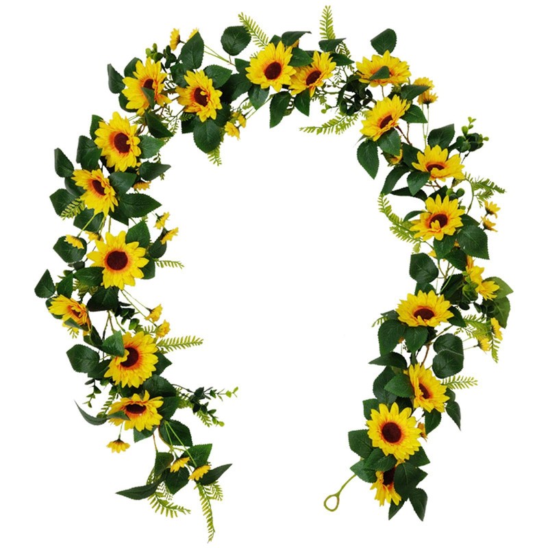 Sezrgiu Artificial Sunflower Garland Eucalyptus Vine Artificial Rose Flowers