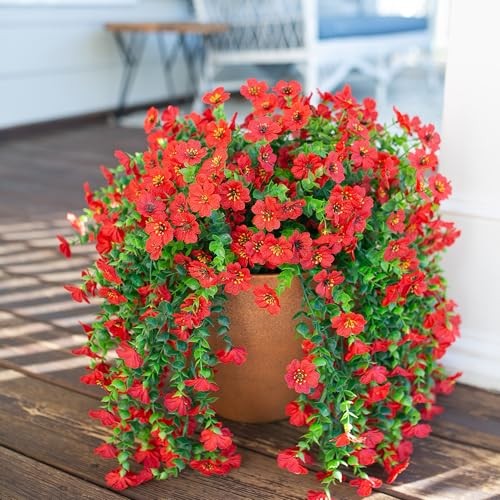 Artificial Hanging Flowers for Outdoors Decoration, 2Pcs Fake Spring Red gallery