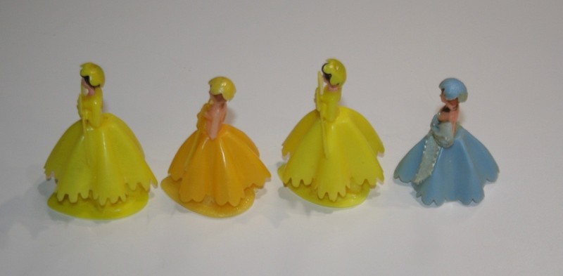 1950s Hong Kong Plastic Birthday Girl Cake Topper 3 Yellow & 1 Blue 1 1/2” Tall gallery