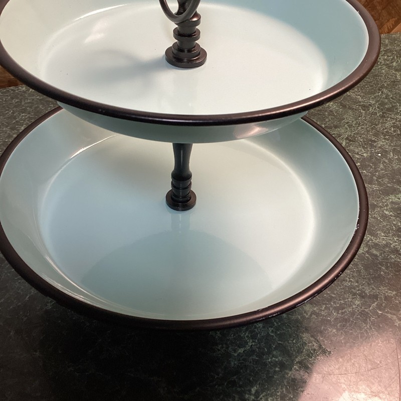 2-Tier Dessert & Appetizer Serving Stand W/Central Handle Aqua 12.5" H Farmhouse gallery