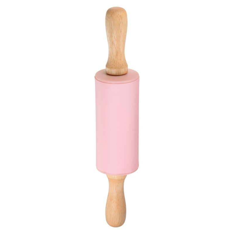 Silicone Pastry Roller 9″ Wood Nonstick Handle Pink
