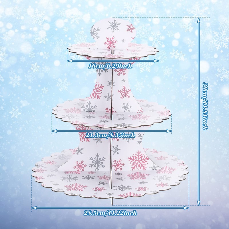 2 Set of 3 Tier Pink Snowflake Party Cupcake Stand It's Cold Outside Baby Sho... gallery