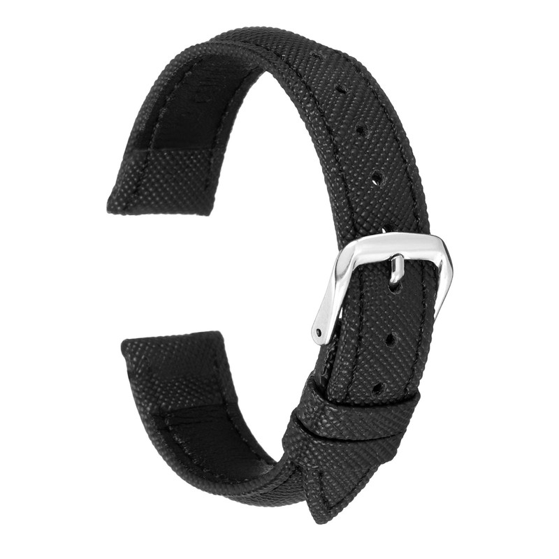 16mm Classic Grain Replacement Leather Strap for Black Silver Watch
