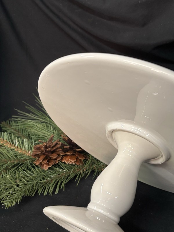 Vintage White 11" Ceramic Holly and Berries Pedestal Cake Stand gallery
