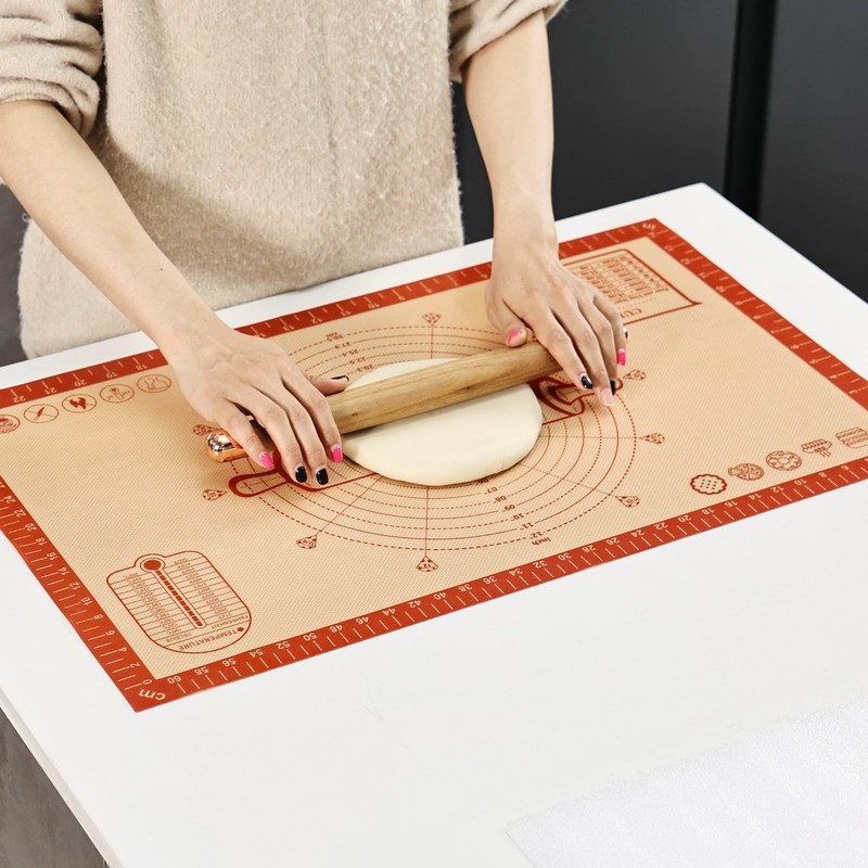 Cook's Aid Silicone Pastry Mat Extra Large with Measurements 26"L x 16"W, Red